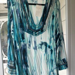 Soft Surroundings Blue/White Top/Tunic Size 1X w/Embellishments - New W/Tags